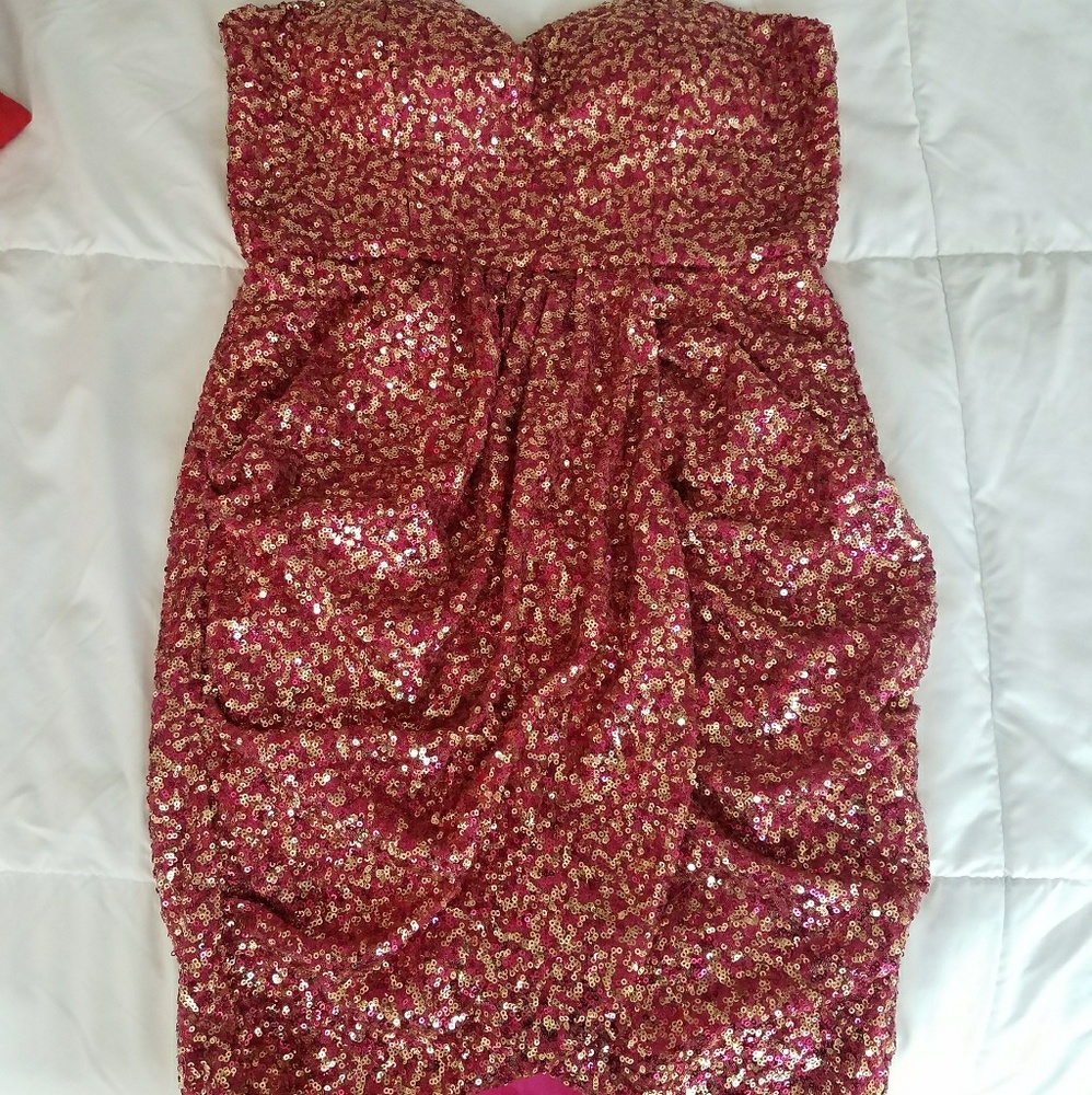 Minuet pink sequin strapless dress